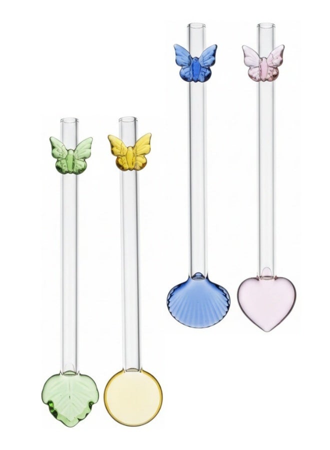 Dual-Function Glass Straw Spoon Set – Reusable Borosilicate Glass Straws and Spoons for Bubble Tea, Smoothies, Milkshakes & Cocktails – Eco-Friendly-4pcs - Image 1